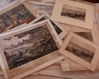 Hundreds of pieces of old paper, lithographs etc...