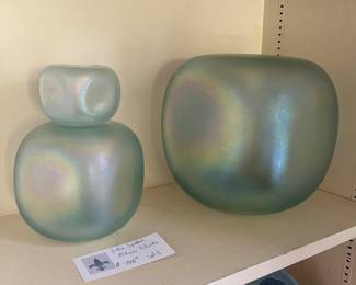 $1800.  Julie Speidel glass art trio.  The large cube is 8.5", the medium cube is 5.5" and the small one is 3".  Available for pre-sale which opens at 9 am Wednesday, April 18th.