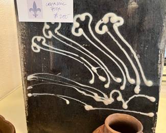 Slab built ceramic box for sale during in-person shopping hours.