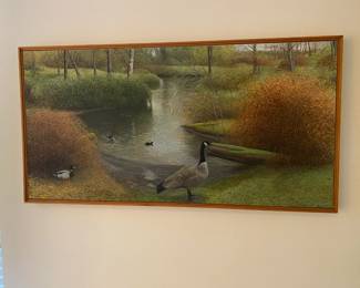 $400.  Original Acrylic by Roger Jones.  "Backwater".  framed dimensions  49"w x 25"h. ca. 1989.  Originally $2500.