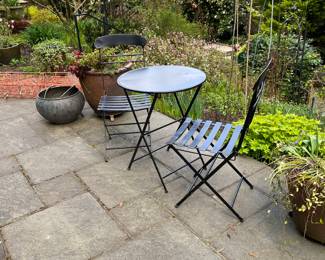 $80. Outdoor folding bistro table and chairs.  24" diameter x 29.5"h.  Available for Pre-sell which opens Wednesday April 18th at 9 am.
