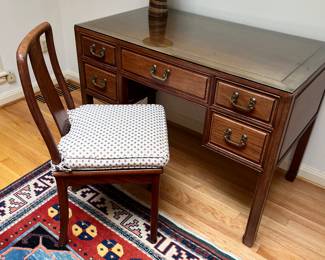$120. Five drawer desk with glass top and chair.  42"w x 24"d x 31"h.  Available for pre-sale which opens at 9 am Wednesday, April 18th.