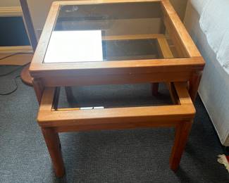 $700 Pair of K. T. Nr. mid century tables stamped and numbered.  Smaller table is 22" x 22" x 15"h.  Larger one is 25" x 25" x 19"h.  Available for Pre-sell which opens Wednesday April 18th at 9am.