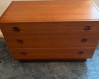 $420.  Danish MCM three drawer chest.  32"w x 16"d x 21"h.  Available for Pre-sell which opens Wednesday April 18th at 9 am.