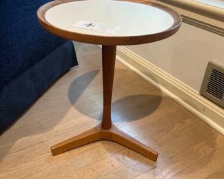$350.   Hans Andersen Danish small round pedestal table Stamped Made in Denmark by Artex.  14" diameter x 18"h.  Available for Pre-sell which opens Wednesday April 18th at 9 am.
