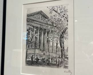 La Madeleine, Paris ink drawing signed by the artist, Kelly.   In-person shoppiong only