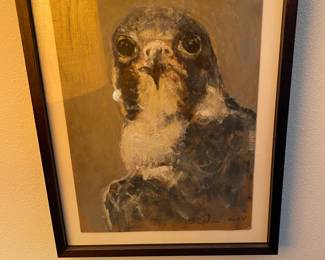 $380   Ed Musante Oil on paper.  "Peregrine" 12" x 9" - art 14.75 x 11.75 framed. Available for Pre-sell which opens Wednesday April 18th at 9 am.