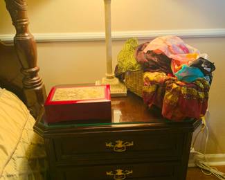 one of two Bassett night stands --notice the big basket of scarves