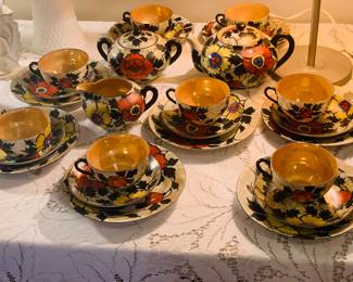 large pre WW 2 Japanese painted egg shell porcelain tea set--perfect with no chips or missing pieces
