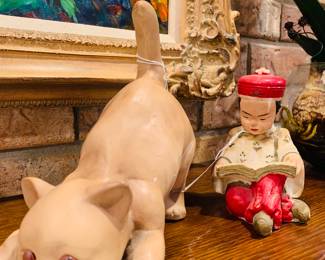 The little chalk cat with glass eyes belonged to my great grandmother and dates to the 1920s. 