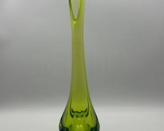 Avocado Green Art Glass Elegant Footed XL Bud Vase