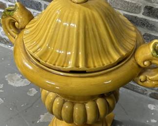 Vintage Mustard Yellow XL Ceramic Covered Urn