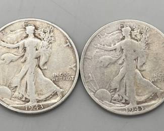 (2) 1943 S Walking Liberty Half Dollar Coins