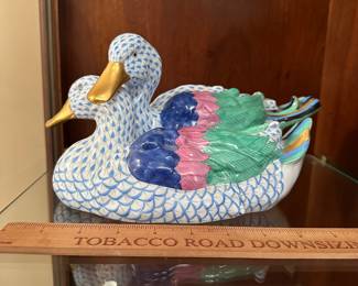 F59 - $650. Large Herend Ducks - Blue Fishnet Pattern. Measures just over 11" long. Excellent Condition / no issues noted. 