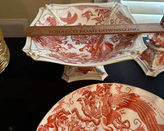 F3 - $2200. 89 Pieces Royal Crown Derby "Red Aves".  Service for 16 + Serving Pieces. 