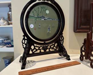 F122 - $40 double sided silk table screen. 