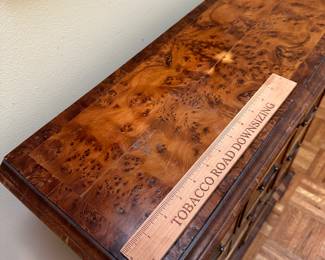 F2 - $275. UK Chemist Apothecary Cabinet. 11 drawers with burled veneer. Measures 10.25" deep x 26.5" wide x 30" tall. All drawers slide. 