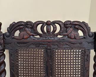 F15 - $175. Single Antique Carved High Back Arm Chair. Single Caned Seat and back. Structurally sound! 
