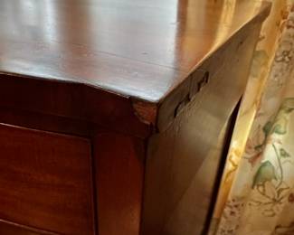 F57 - $325. 4 drawer antique Bowfront Chest. All drawers slide. Does have minor issues on the corners where Veneer is chipped. Still an absolutely gorgeous statement piece or dresser. See photos for closeups. Measures 23.5" deep x 42.25" wide x 40" tall. 