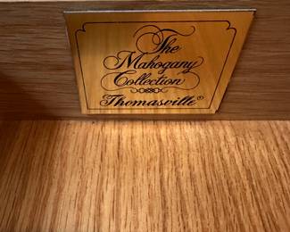 F4 - $400. Thomasville "The Mahogany Collection". Lighted China Cabinet / Breakfront. Measures 19" deep x 64" wide x 83" tall. Moves in 2 pieces. (Base is 30" Top is 53") Very good vintage condition. Has 9 adjustable glass shelves. 