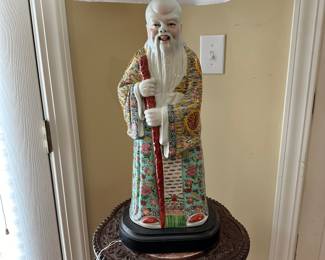 F12 - $150. Lamp is 38" tall. Statue is 20" tall.  Large Chinese Figurine Lamp. 