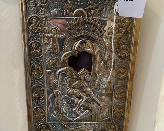 F42 - $40. Silver plated Madonna Wall Plaque. Frame measures 9 x 12". 