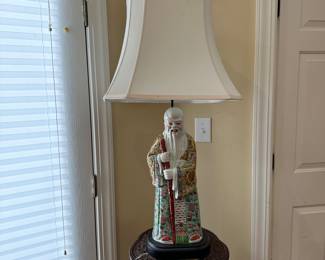 F12 - $150. Lamp is 38" tall. Statue is 20" tall.  Large Chinese Figurine Lamp. 