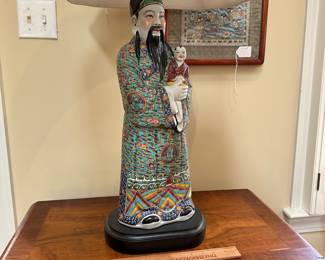 F8 - $150. Lamp measures 37" tall. Statue is 21" Large Chinese Figurine Lamp. 