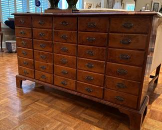 F90 - $550. 30 drawer Apothecary Cabinet. Measures 13" deep x 52.5" wide x 32" tall. 