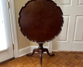 F9 - $85. Tilt Top Pie Crust Table. Measures 28" round x 28.5" tall. 