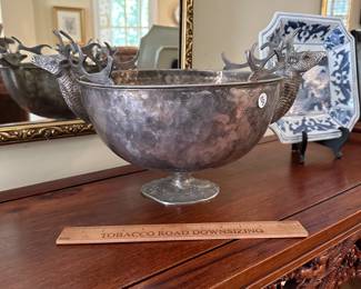 F84 - $250 Sadek Stag Bowl (silver plated) looks hand hammered. 