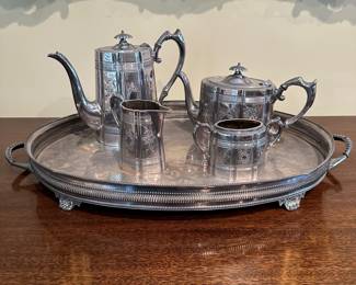 F37 - $75. 5 piece Georgian House silver plated tea/coffee set. 
