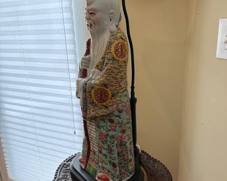 F12 - $150. Lamp is 38" tall. Statue is 20" tall.  Large Chinese Figurine Lamp. 