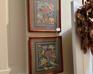 F104 - $75. Pair of Framed Chinese Silk Embroideries. Measures 16" x 17" each. 