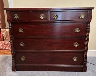 F43 - $150. 5 Drawer Dresser with wall mirror.  All drawers slide easily. 