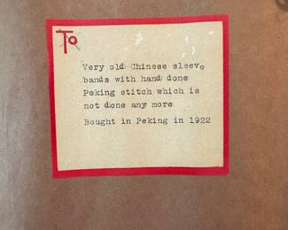 F31 - $125. Pair of Framed Sleeves from Peking 1922. Measures 27.5" x 7" wide. 