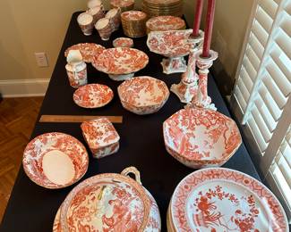 F3 - $2200. 89 Pieces Royal Crown Derby "Red Aves".  Service for 16 + Serving Pieces. 