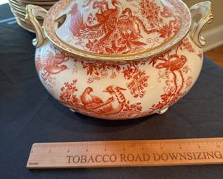 F3 - $2200. 89 Pieces Royal Crown Derby "Red Aves".  Service for 16 + Serving Pieces. 