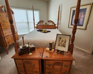 Queen 4 Post Bed with matching dresser, bedside tables and highboy