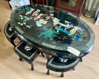 Chinese table and 6 stools