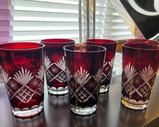 SET 6 EDO KIRIKO RED CUT GLASS TUMBLERS