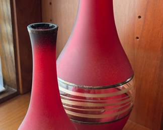 $150.00………….PAIR SIGNED CZECH ART GLASS VASES 12” & 8” SOLD AS SET… VLASTA VOBORNIKOVA