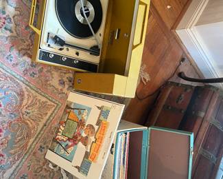 Vintage record player and albums 
