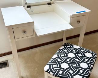 36 x 28 x 30”h white vanity with mirror & upholstered seat bench $115