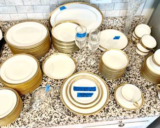 Seven placesettings of 12 Haviland Limoges gold rimmed $240
Oval Platter $40
Handled round vegetable dish $20
Various plate sizes sold separately if desired