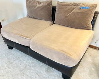 Leather face loveseat With upholstered cushions 53W x 32D x 27 high; 
18” floor to seat $75