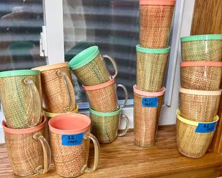 Vintage rattan look handled mugs/cups $2 ea