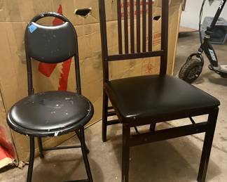Wood with vinyl seat folding chair $15
Metal with round padded back & seat folding chair $10