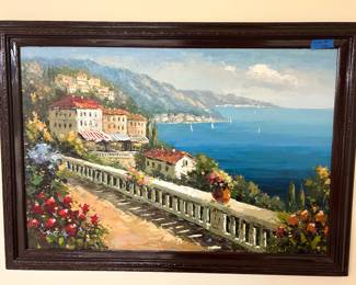 Framed Mediterranean painted landscape $40