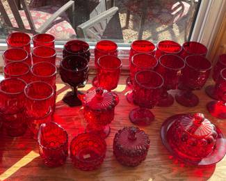 Multiple patterns of ruby glass.